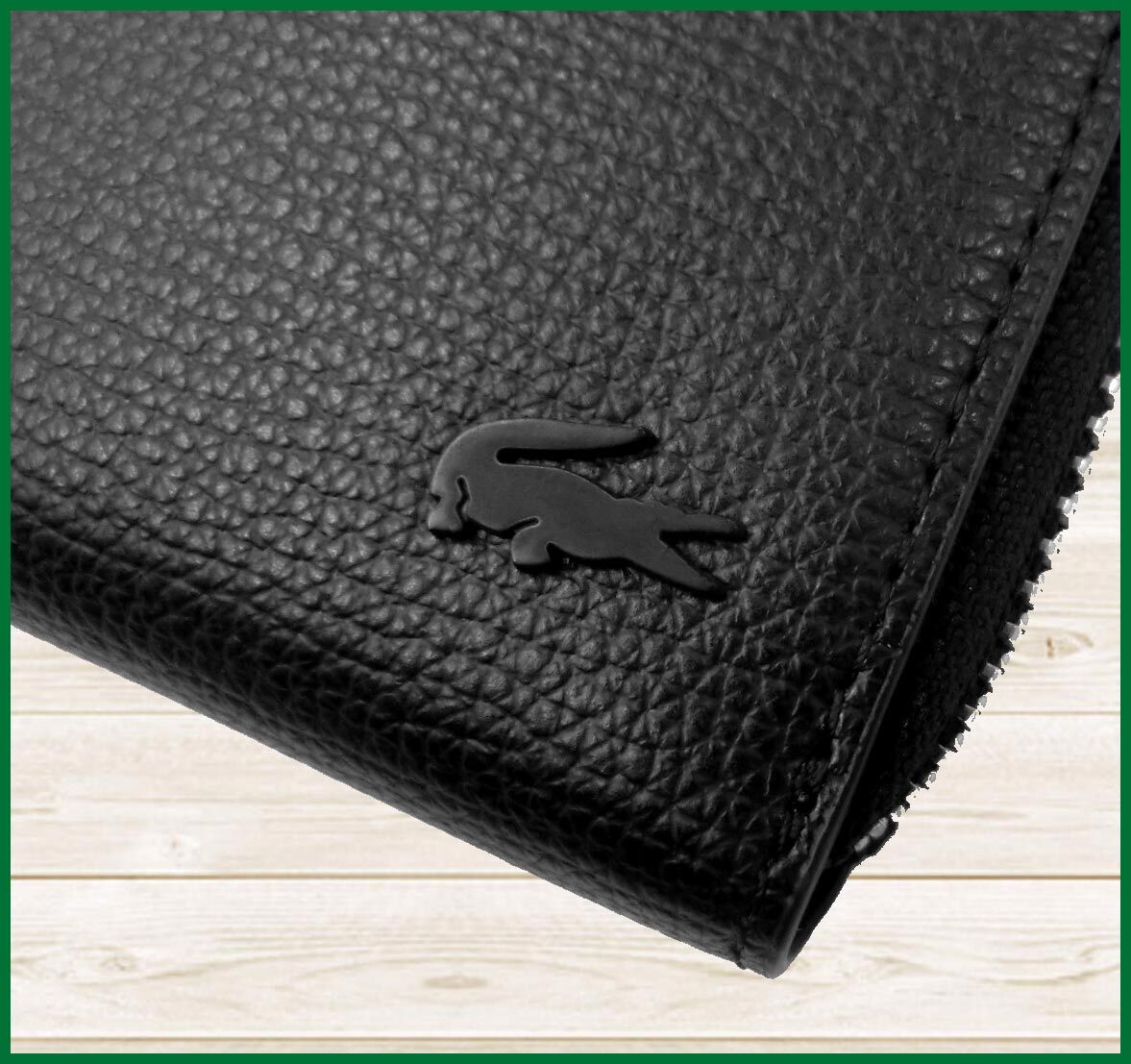 【国内正規品】55%OFF◆ラコステLACOSTE◆デイリークロコLファスナーロングウォレット牛革レザー長財布札入小銭◆黒ブラック定価:24,200円_画像3