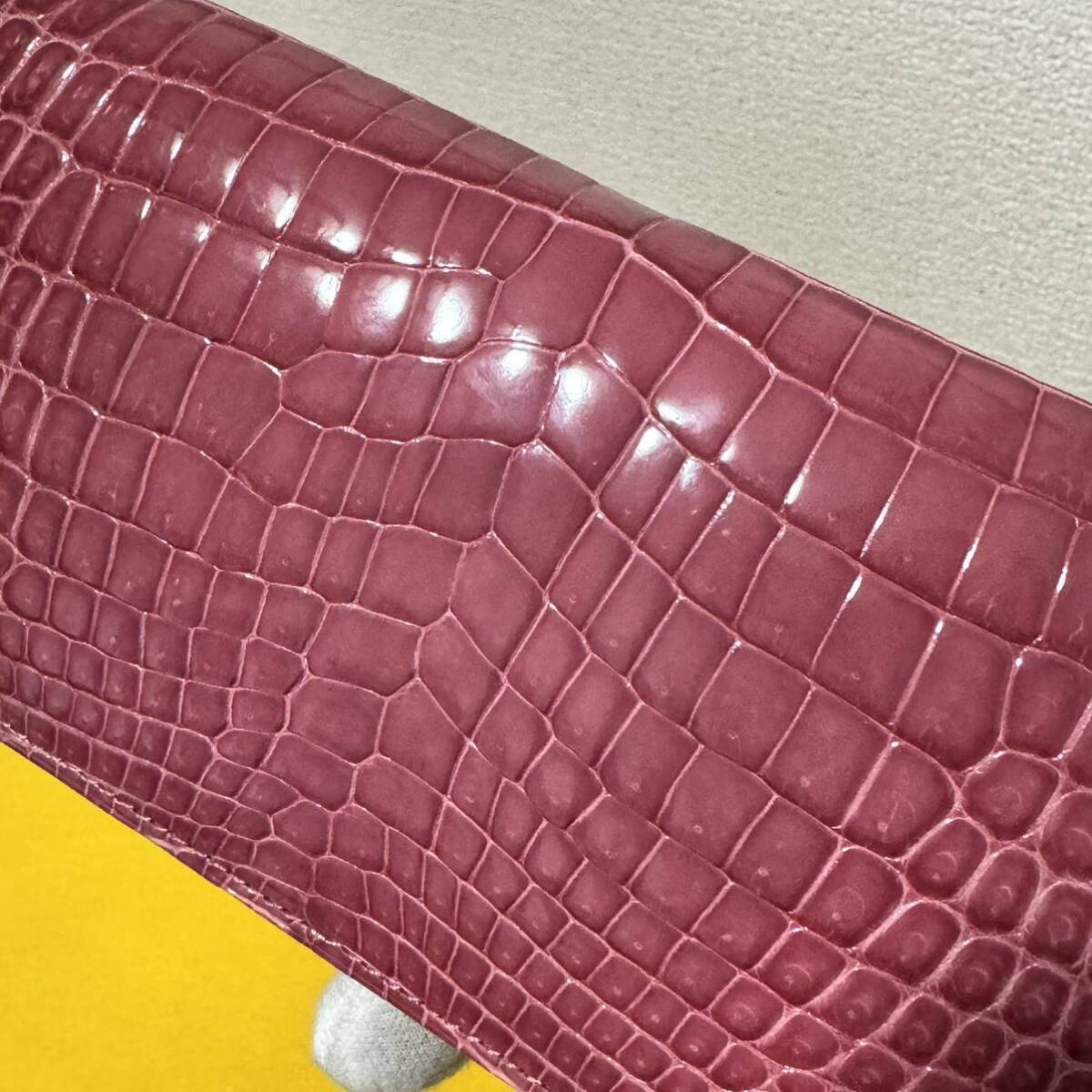 極美品★ JRA 認定 クロコダイル 長財布 無双 シャイニング ピンク クロコ genuine crocodile