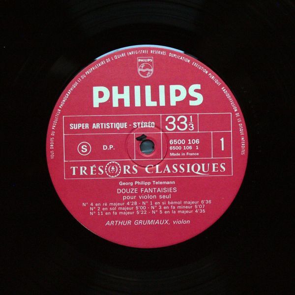 テレマン 12の幻想曲 グリュミオー 仏PHILIPS 初版 2つ折りジャケットの画像3