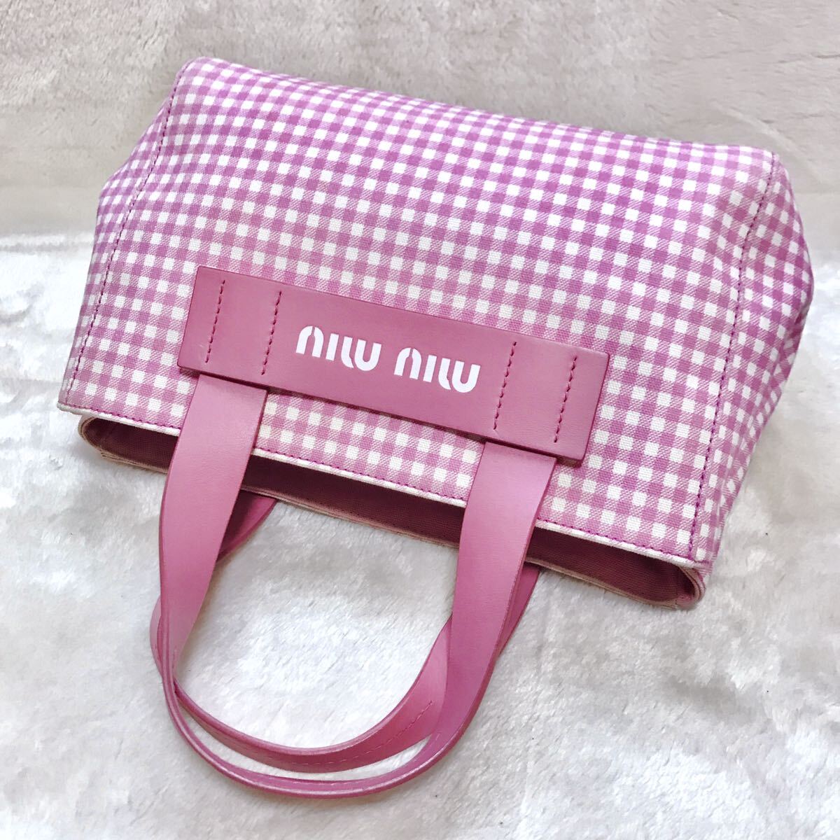 美品 miumiu カナパ トートバッグ キャンバス ギンガムチェック 美品 miumiu カナパ トートバッグ キャンバス ギンガムチェック