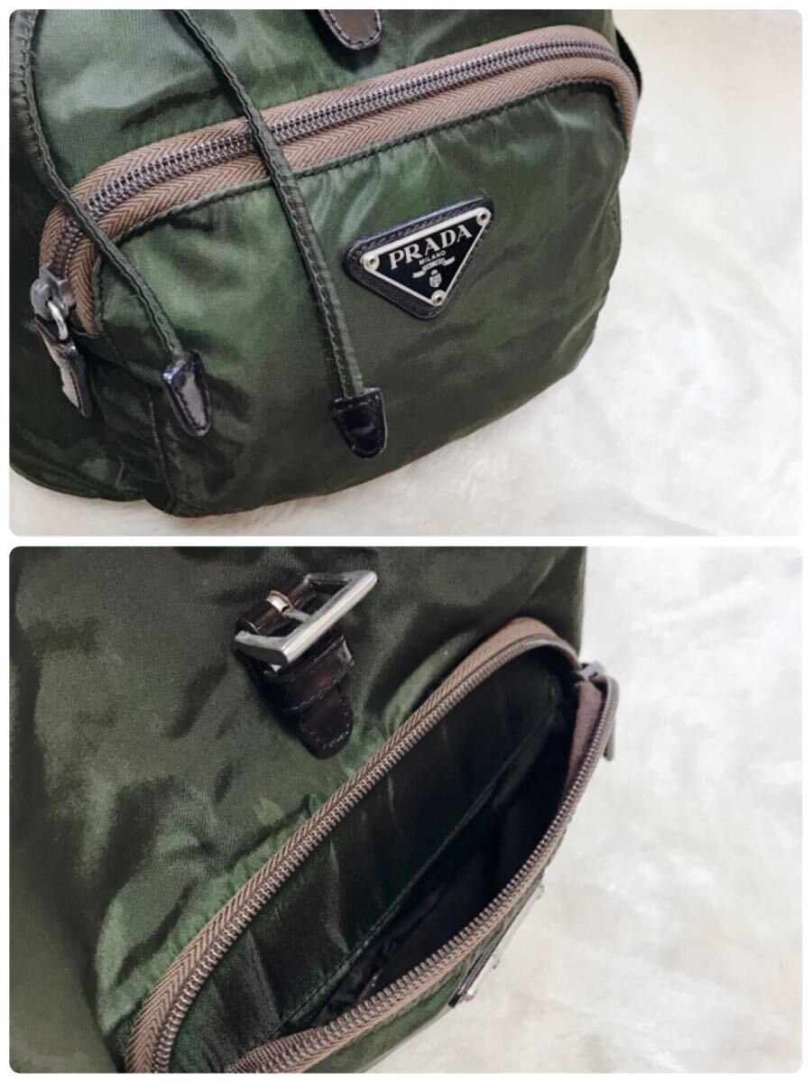美品 PRADA プラダ ナイロン バックパック リュック カーキー 美品 PRADA プラダ ナイロン バックパック リュック カーキー