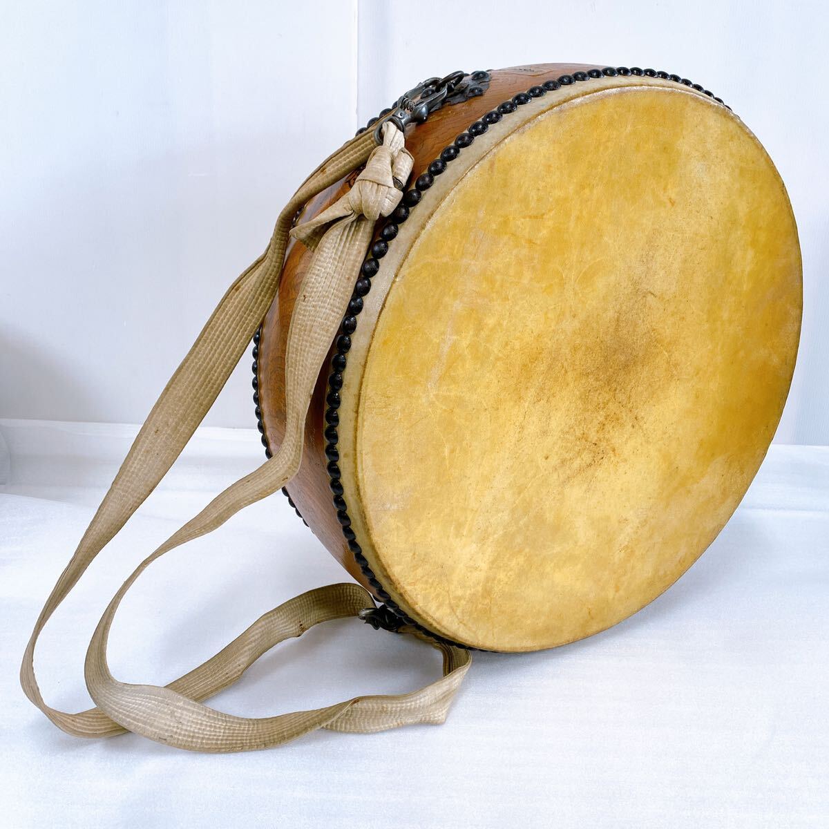 * direct . receipt possible * Japanese drum flat futoshi hand drum . wave .. diameter 54cm/ height 21.5cm festival Event traditional Japanese musical instrument [ present condition goods ]