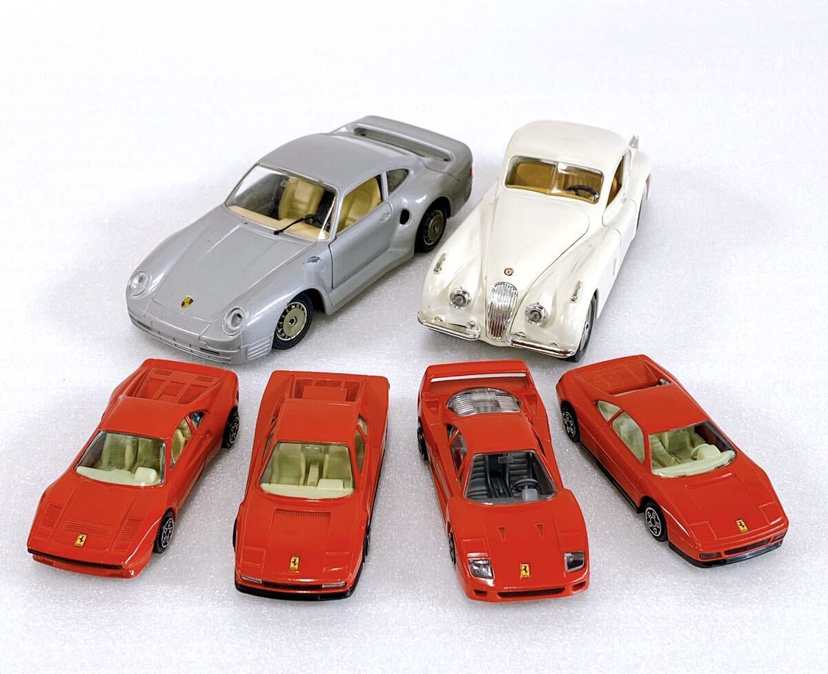 ブラーゴ 1/24ポルシェ959 1/43フェラーリF40 他 いろいろ6台セット イタリア製 ミニカー(おまけ1台：マジョレット リンカーン)_画像1