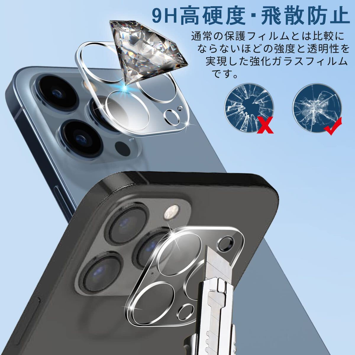 【日本旭硝子素材製】iPhone 13 Pro/iPhone 13 Pro Max 專用 カメラフィルム 3眼レンズ 旭硝子素材製 硬度9H 2.5Dラウンドエッジ の画像5