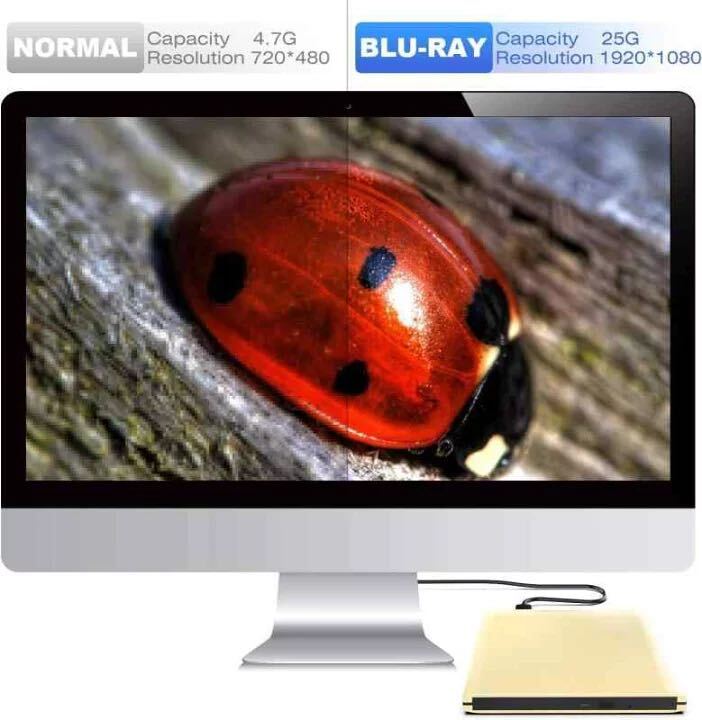 ブルーレイドライブ 外付 USB3.0 bdドライブ Blu-Ray CD/DVD読み込み CD/DVD書き込み可能 BD再生Windows/Mac OS対応 Type-Cアダプター付きの画像5