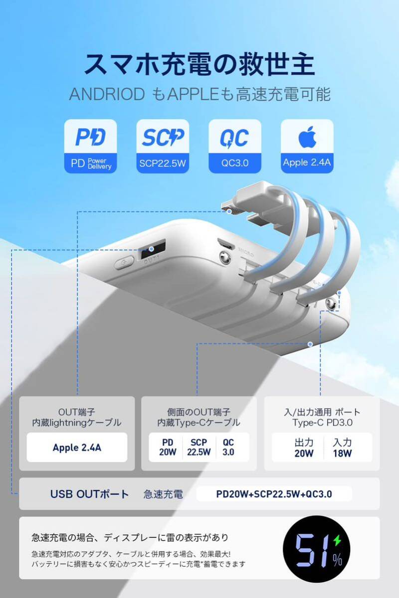 モバイルバッテリー 軽量 小型 20000mAh PD20W急速充電 5台同時充電 バッテリー モバイル 大容量 210g 薄型 携帯バッテリー SCP22.5W対応