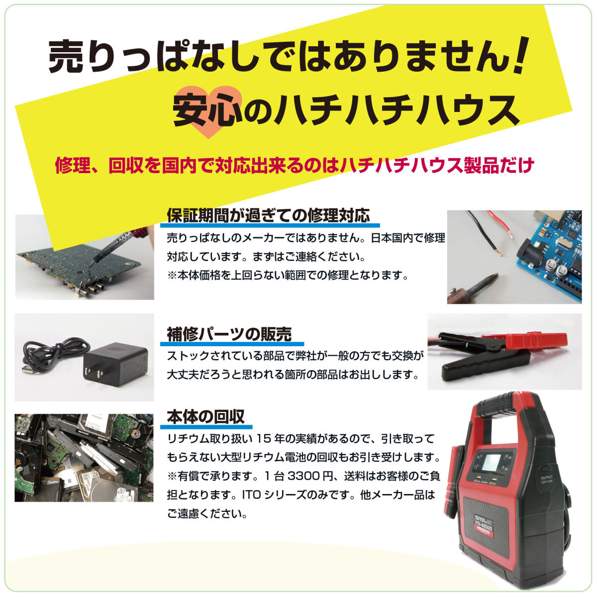 在庫僅少 ！ 大人気品 1年保証 ITO 42000ｍAh マルチ ジャンプスターター 12V 24V 対応 リチウム イオン バッテリー 保護回路 L1416 88_画像7