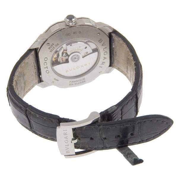1円 不動 ジャンク ブルガリ BVLGARI OC41S 自動巻き オクト グレー文字盤 SS×レザー メンズ 腕時計_画像4