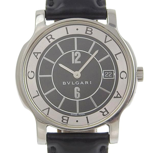 1円 稼働 ブルガリ BVLGARI ST35S クオーツ ソロテンポ 黒文字盤 SS×レザー メンズ 腕時計