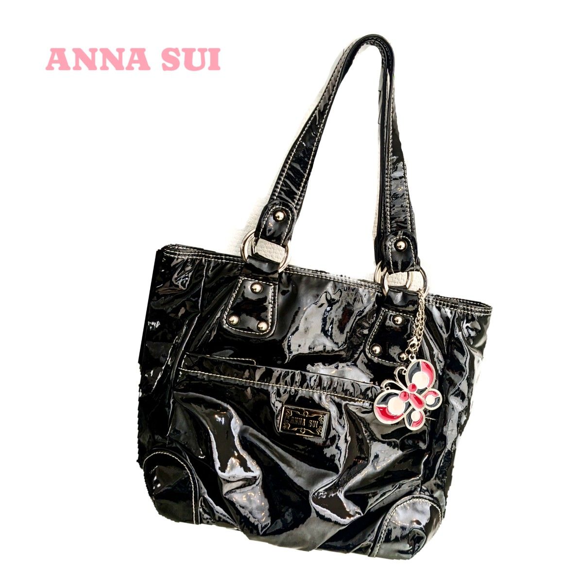 ANNA SUI 】中古品 トートバッグ エナメルバッグ 肩掛けバッグ ANNA SUI 】中古品 トートバッグ エナメルバッグ 肩掛けバッグ