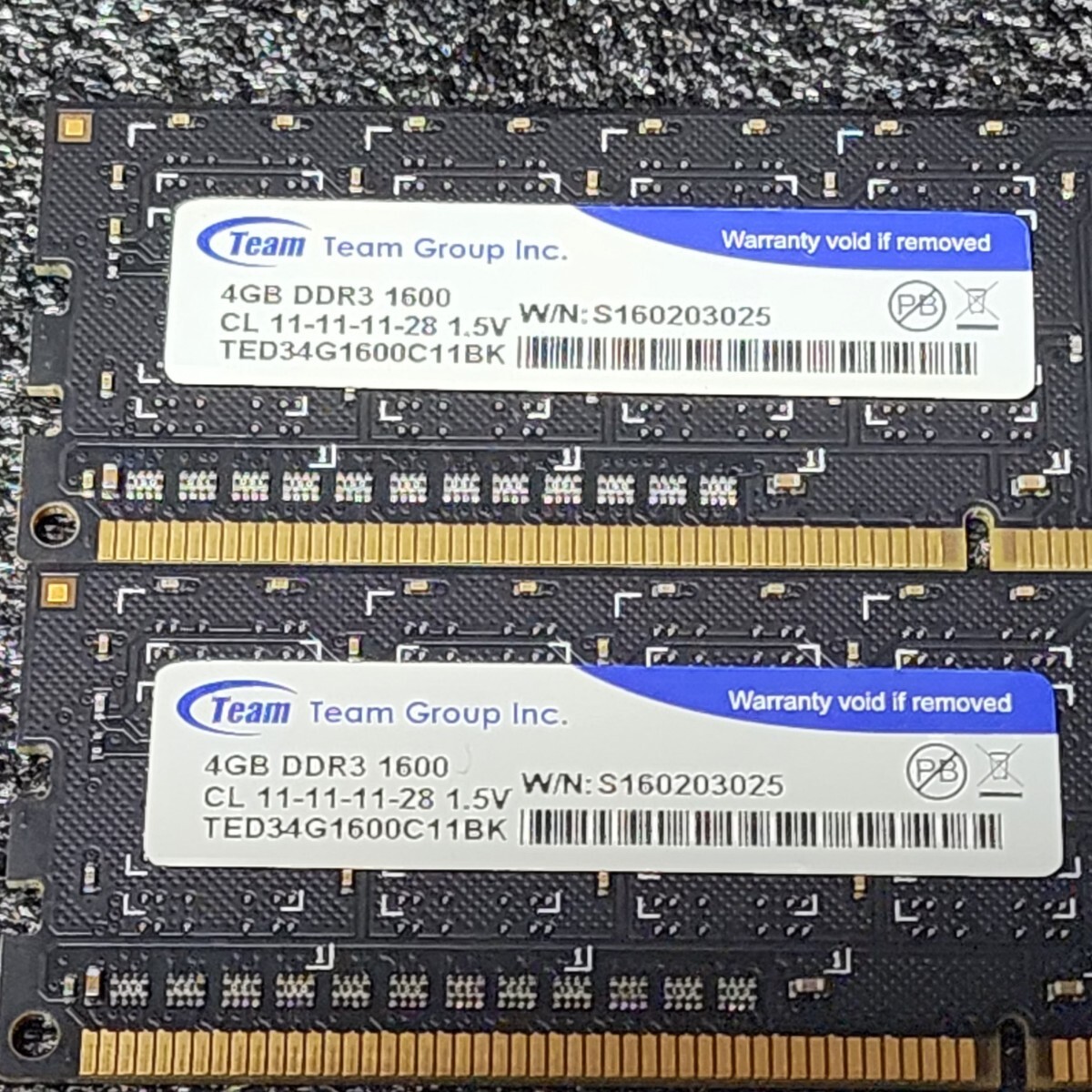TEAMGROUP DDR3-1600MHz 8GB (4GB×2枚キット) TED34G1600C11BK 動作確認済み デスクトップ用 PCメモリ _画像2
