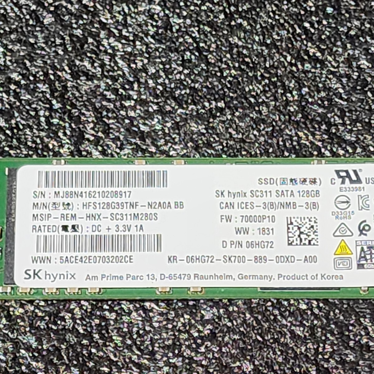 SK HYNIX SC311(HFS128G39TNF-N2A0A) 128GB SATA SSD フォーマット済み PCパーツ M.2 2280 動作確認済み 120GB