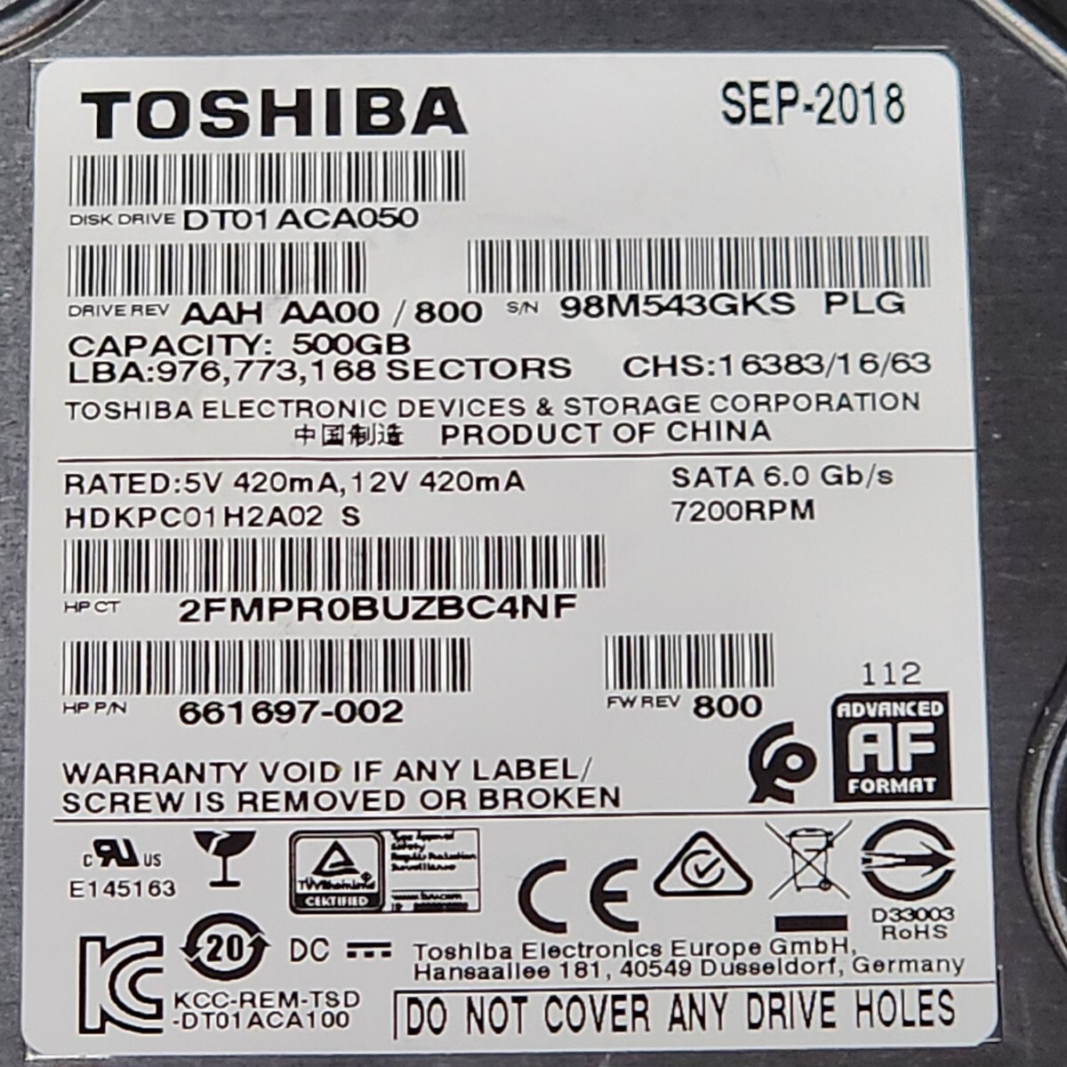 TOSHIBA DT01ACA050 500GB 3 5インチ内蔵HDD 2018年製 TOSHIBA DT01ACA050 500GB 3 5インチ内蔵HDD 2018年製