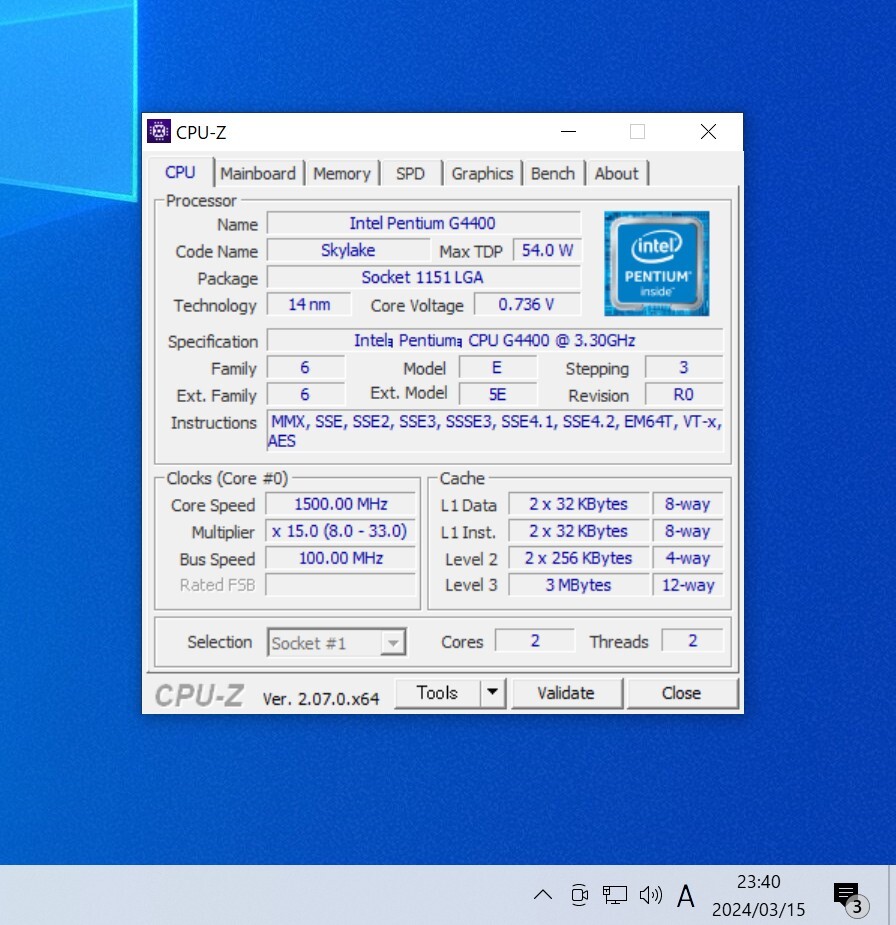 CPU Intel Pentium G4400 3.3GHz 2コア2スレッド SkyLake PCパーツ インテル 動作確認済みの画像3