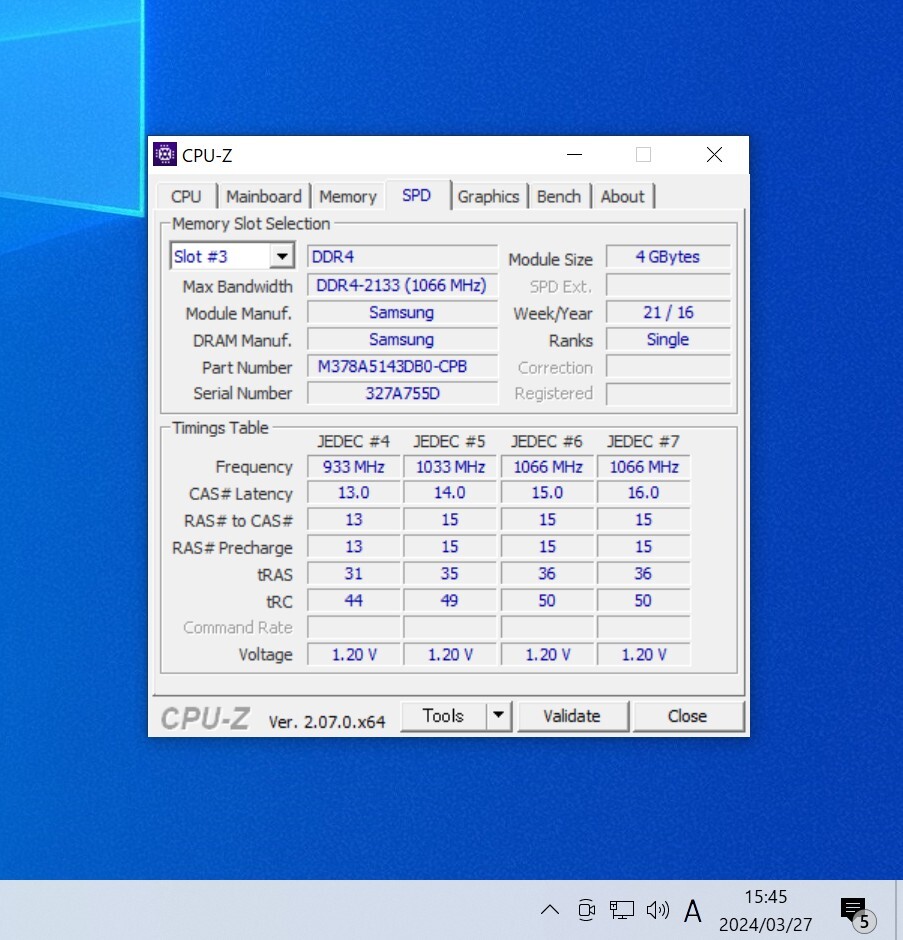 SAMSUNG DDR4-2133MHz 8GB (4GB×2枚キット) M378A5143DB0-CPB 動作確認済み デスクトップ用 PCメモリ 