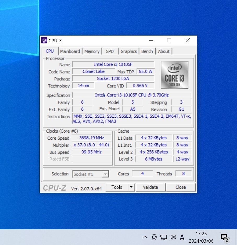 CPU Intel Core i3 10105F 3.7GHz 4コア8スレッド CometLake PCパーツ インテル 動作確認済みの画像3