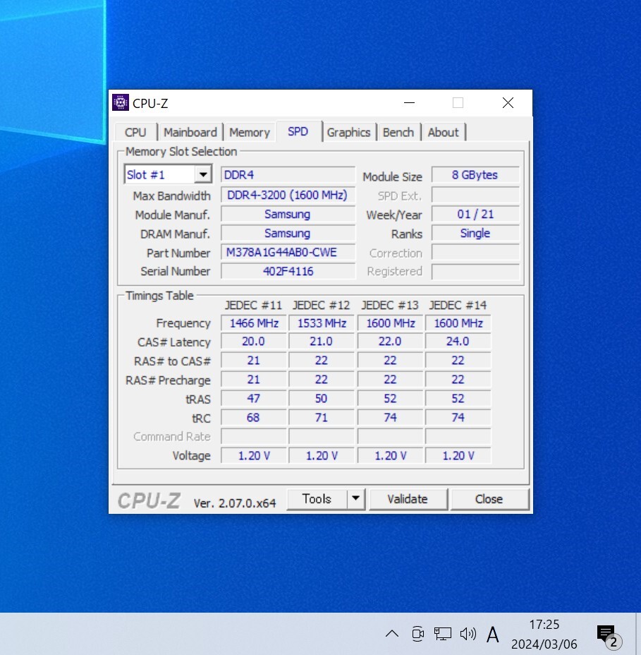 SAMSUNG DDR4-3200MHz 16GB (8GB×2枚キット) M378A1G44AB0-CWE 動作確認済み デスクトップ用 PCメモリ の画像4