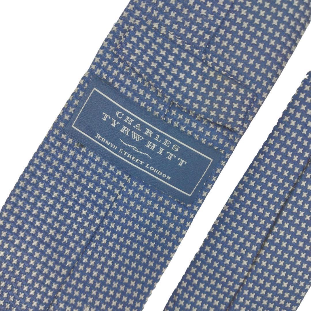 英国 CHARLES TYRWHITT ネクタイ 総柄 小紋柄 ブルーau4①_画像4