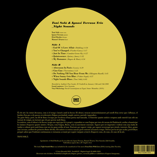 Toni Sola トニ・ソラ & Ignasi Terraza イグナシ・テラザ Trio - Night Sounds 限定再発アナログ・レコード_画像2