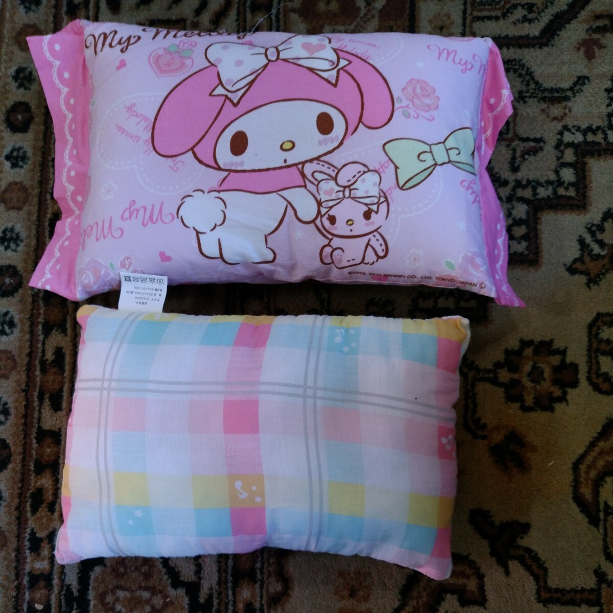 ( cheap 500 jpy ~) baby bedding futon set.. used good goods. futon mattress, quilt, blanket, pillow 2 piece, towel, storage hand . back., storage storage sack. baby.