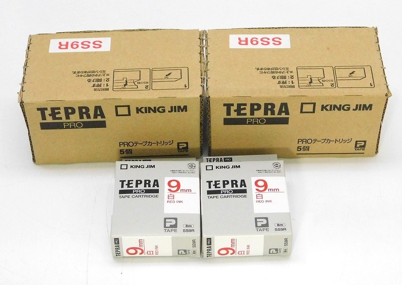 T044Tちょる☆【未使用】TEPRA PRO テプラ テープカートリッジ 白 RED INK 合計12個 9mm KING JIM キングジムの画像2