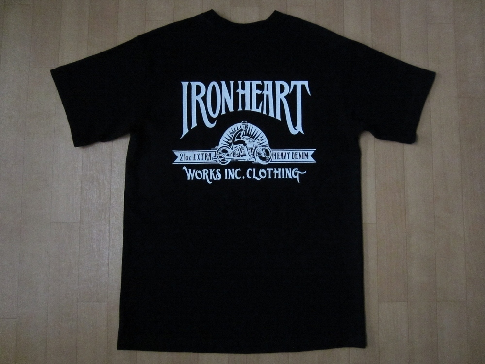 日本製 IRON HEART 7.5ozヘビーボディ 21oz EXTRA HEAVY DENIMプリント Tシャツ Sブラック アイアンハートTHE WORKSバイク バイカー ワーク_IRON HEART　7.5ozヘビーボディTシャツ裏面