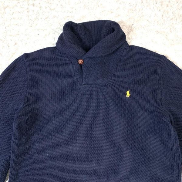 ポロバイラルフローレン ニット ネイビー Polo by Ralph Lauren コットンニット コットンセーター ハイネックセーター L(14-16) B5156_画像2