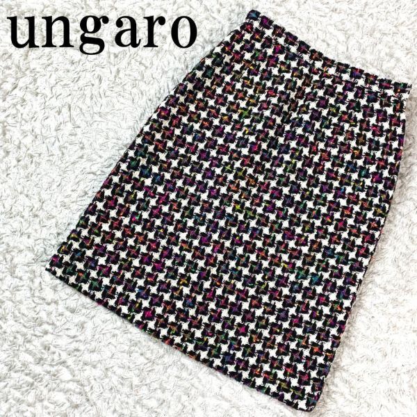 ungaro solo donna ウンガロ スカート 総柄 タイトスカート マルチカラー カラフル ウール コットン 13 B5191_画像1