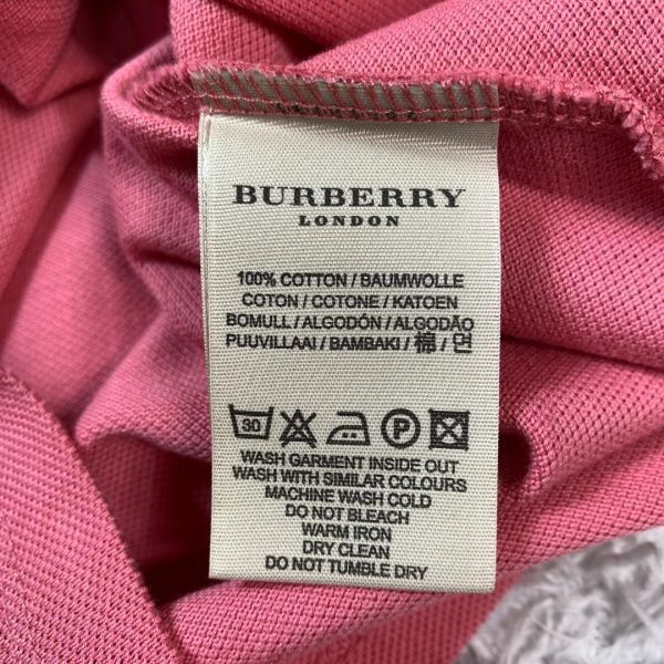 BURBERRY LONDON ポロシャツ チェック柄 ピンクバーバリーロンドン 7分袖 ワンポイント刺 コットン100％ S B5544_画像6