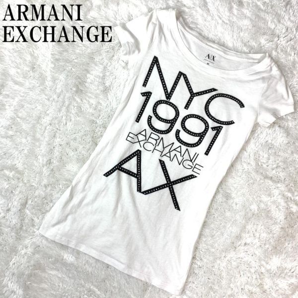 ARMANI EXCHANGE 半袖Tシャツ ホワイト アルマーニエクスチェンジ 半袖カットソー プリントTシャツ 白 XS B5576_画像1