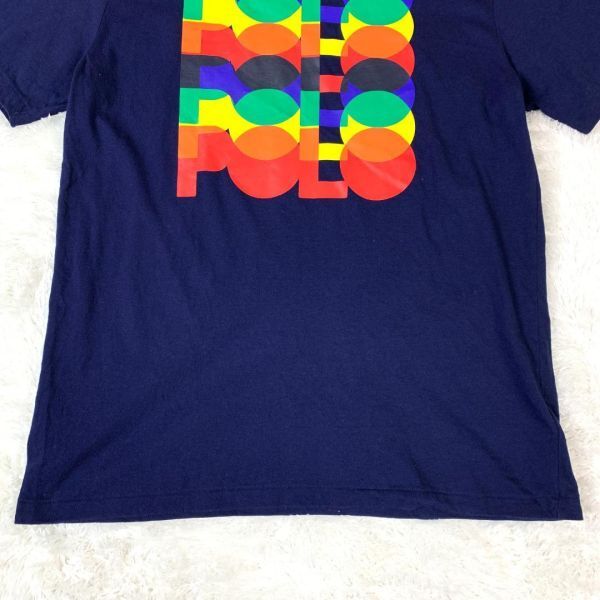 POLO RALPH LAUREN 半袖Tシャツ ネイビー ポロラルフローレン 半袖カットソー プリントTシャツ 紺色 コットン100％ XL B5579_画像3