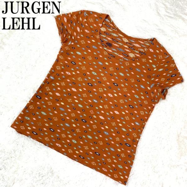 JURGEN LEHL 半袖カットソー 総柄 オレンジ ヨーガンレール 半袖Tシャツ コットン100％ L B5672