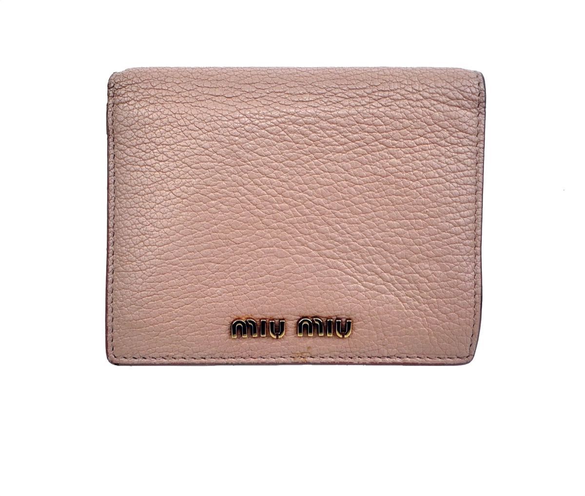 ミュウミュウ MIU MIU ２つ折り財布 小銭入れ お札入れ ピンクベージュ wallet purse レディース レザー