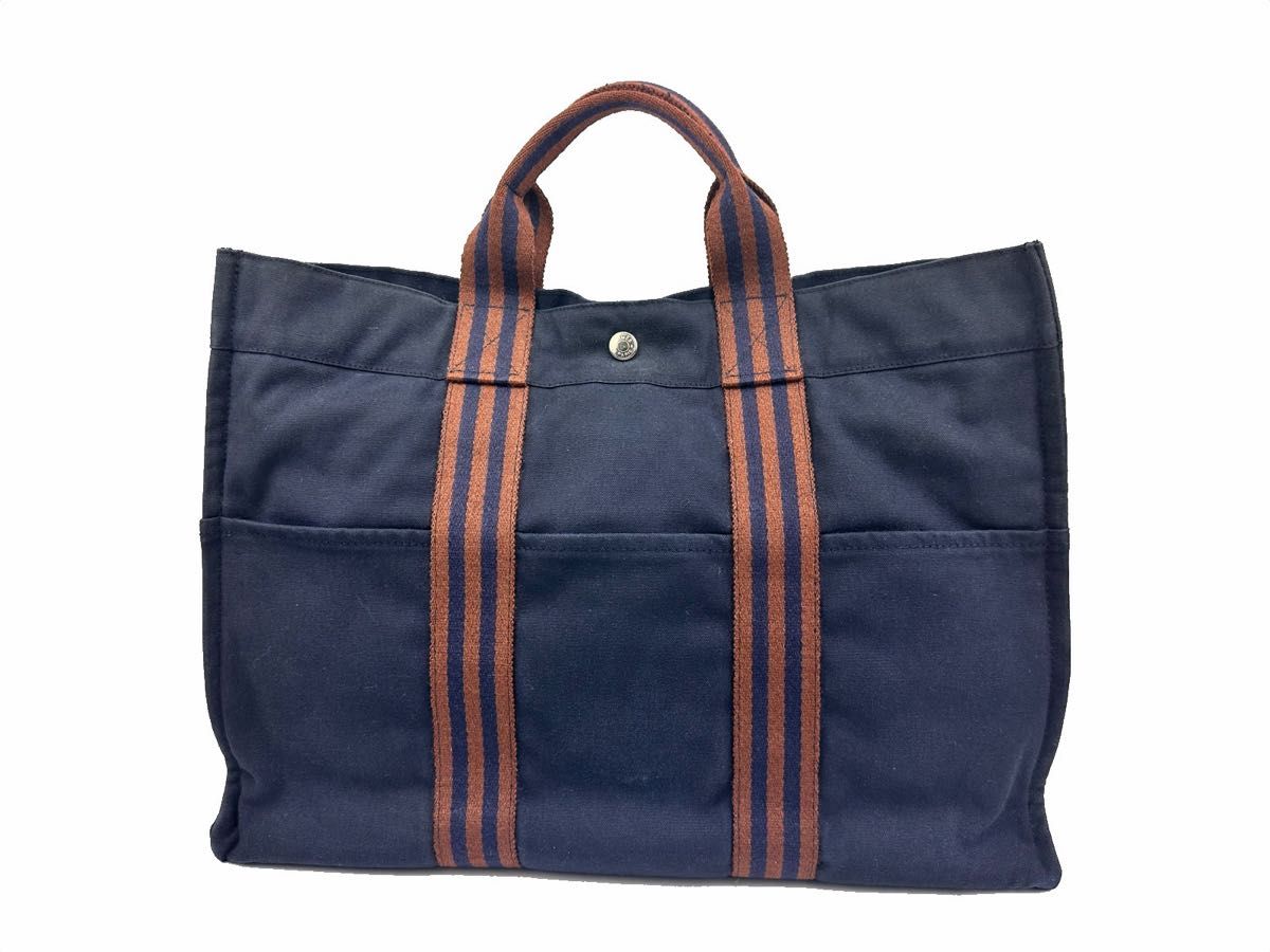 HERMES エルメス サックフールトゥMM ハンドバッグ キャンバス ネイビー ビジネスバッグ 2627-32 A4 ノートPC