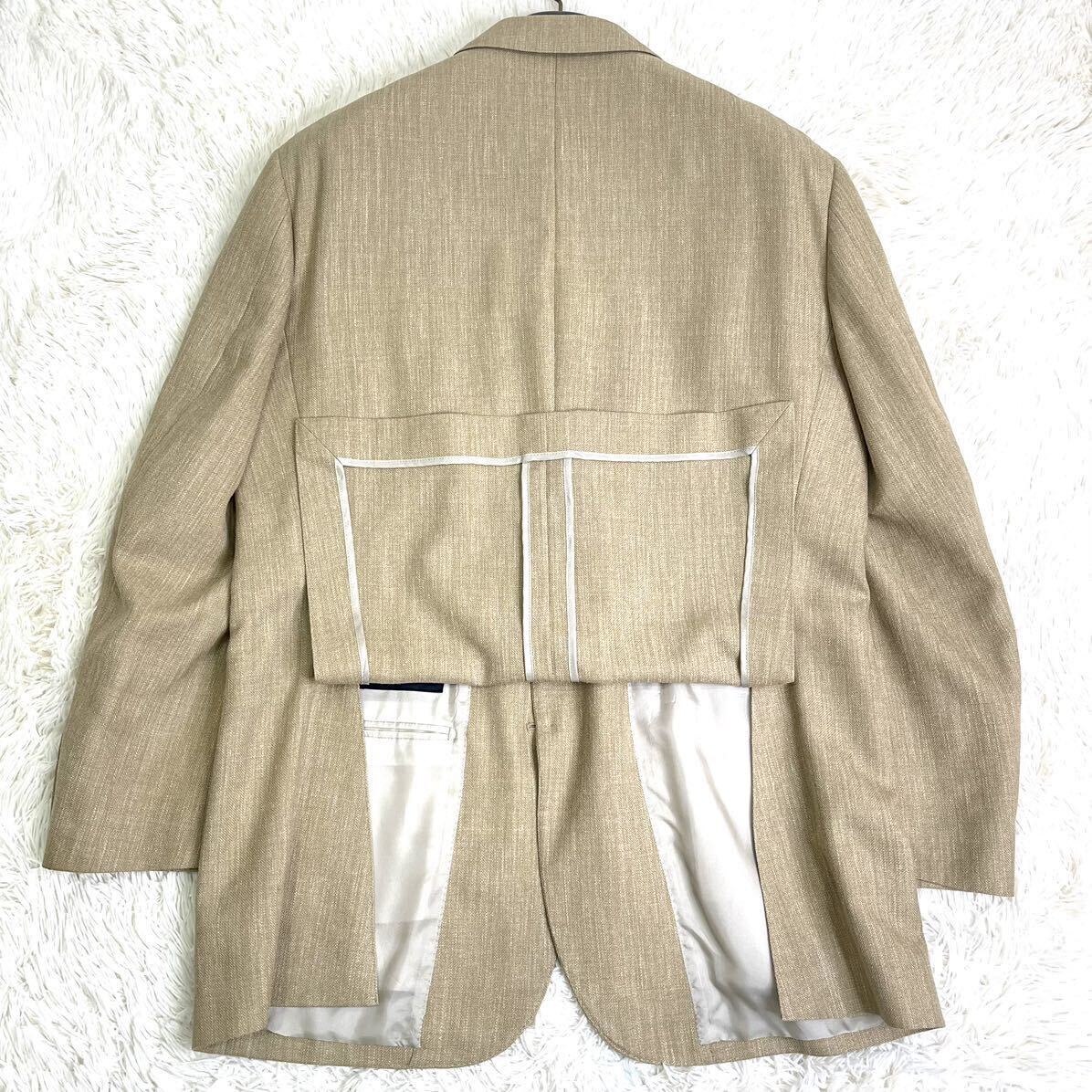 1019美品希少 XL シルクリネン混 バーバリーロンドン BURBERRY LONDON テーラードジャケット 背抜き ２つボタン 絹 麻 ブレンド ベージュの画像3