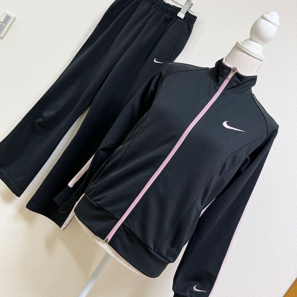 NIKE Nike jersey top and bottom set jersey lady's M size black pink setup embroidery Logo Zip up 