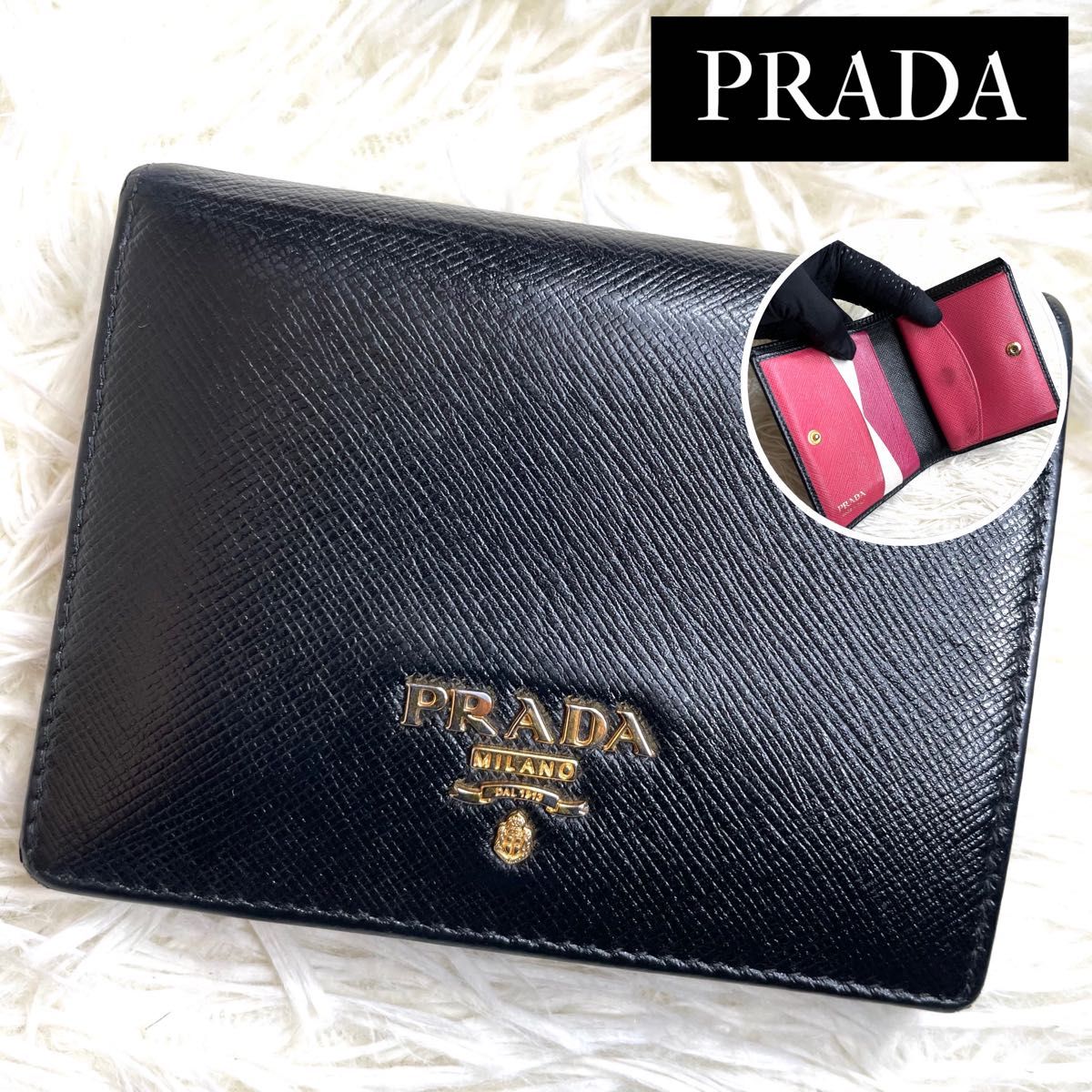 人気品 / PRADA プラダ サフィアーノバイカラーコンパクトウォレット 