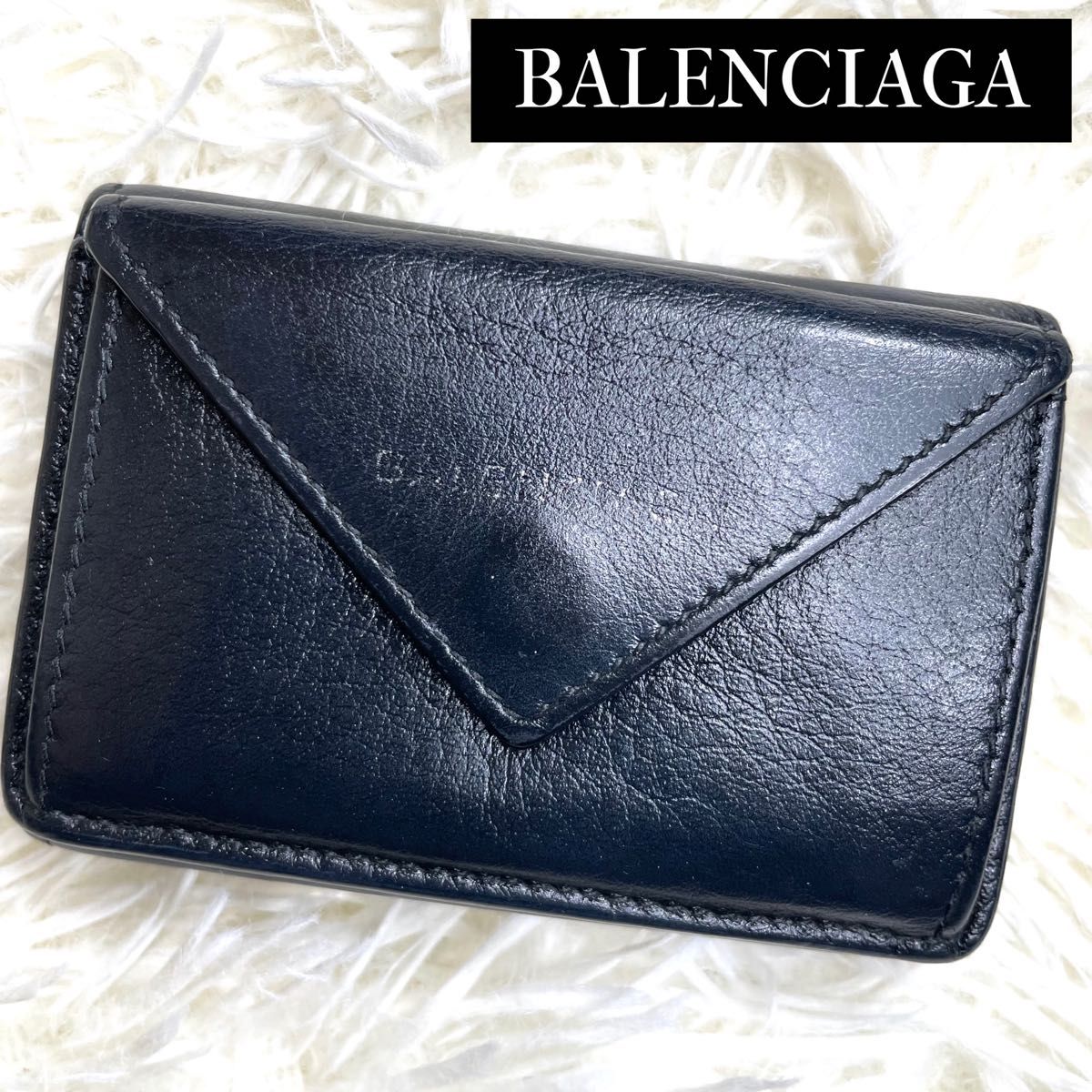 人気品 / BALENCIAGA バレンシアガ グレインレザーペーパーミニウォレット 三つ折り財布 ミニ財布 ブラック レザー