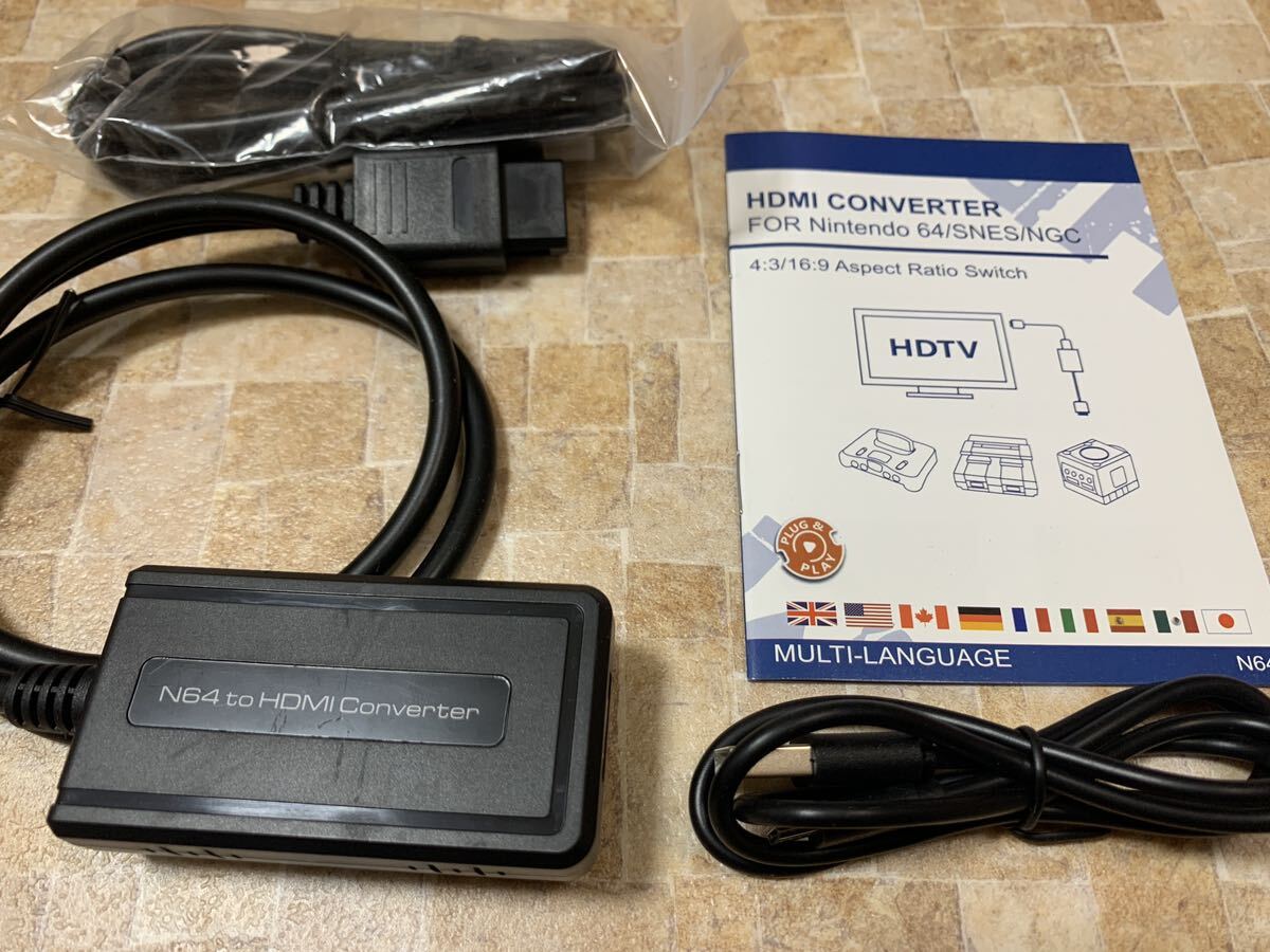 送料無料 ニンテンドー64 スーパーファミコン ゲームキューブ HDMI コンバーター 画像サイズ切替可能 HDMIケーブル付き AVケーブル代替え_画像2