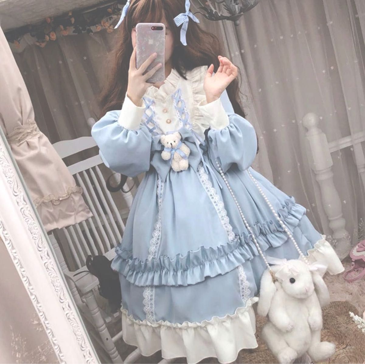 最安値！ ロリータ ロリィタ ワンピース 水色 サックス ブルー コスプレ ドレス to Alice Amavel アマベル