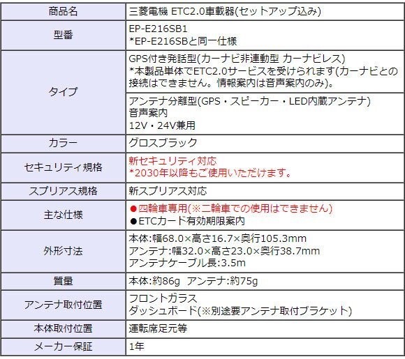 [ setup included ] profitable ETC2.0 on-board device EP-E216SB1 Mitsubishi Electric new security correspondence navi less sound guide antenna sectional pattern 12V/24V new goods 