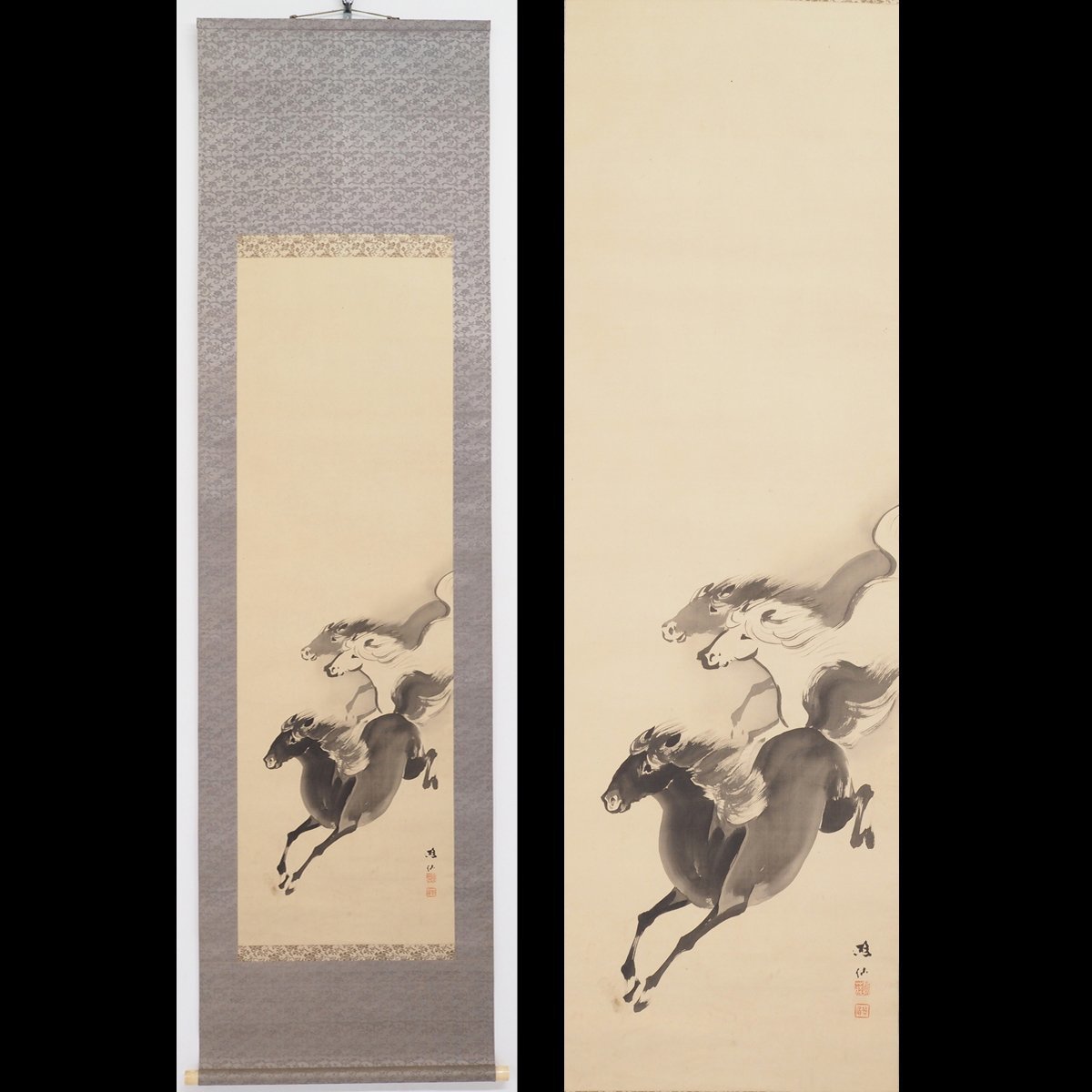 [ genuine work ][. deer .][ close wistaria ..] 14791 hanging scroll Japanese picture [. horse . map ] also box silk book@ flowers and birds . Kumamoto . after . Japanese cedar . snow . Zaimei 