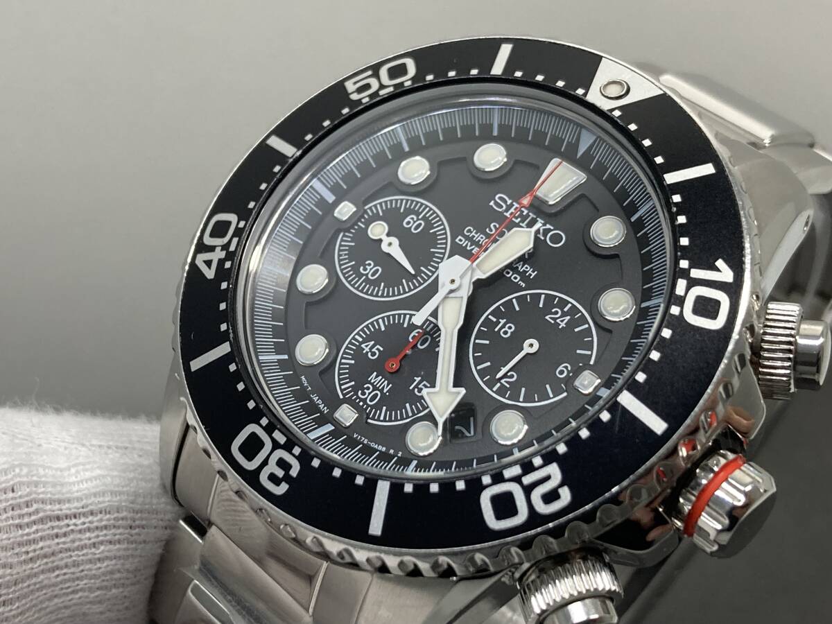 SEIKO SOLAR DIVER'S 200m/セイコー ソーラー ダイバー200ｍ 黒文字盤 クロノグラフ V175-0AD0 メンズ腕時計 【BT-85491】_画像4