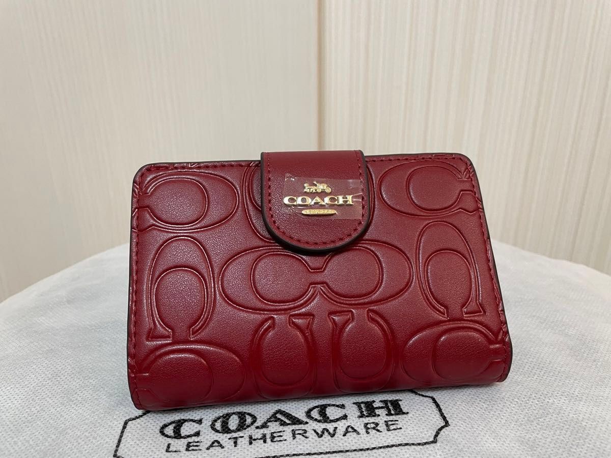 コーチ coach 財布 二つ折財布 ボタンタイプ レッド系 新品 即 コーチ coach 財布 二つ折財布 ボタンタイプ レッド系 新品 即