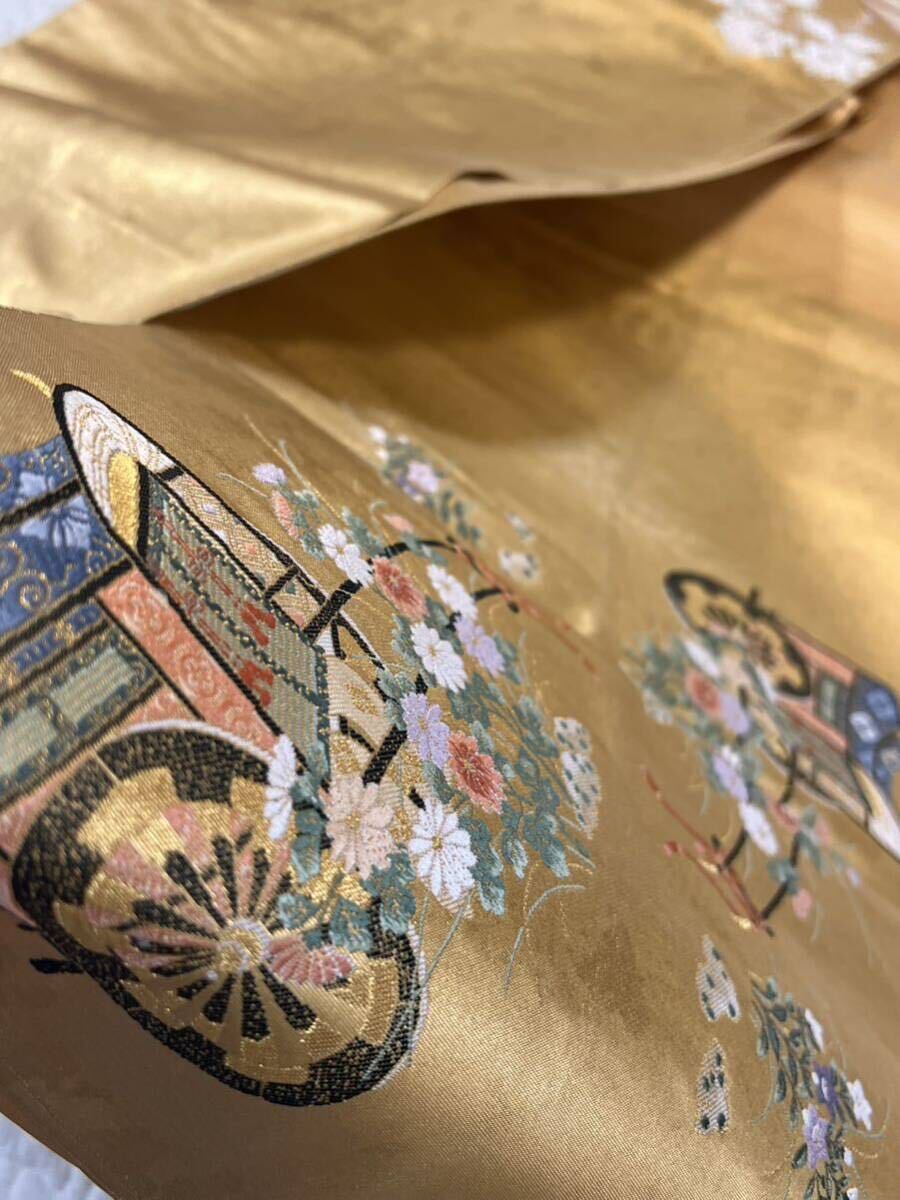 逸品 帯 袋帯 本金箔 王朝の雅 瀞金錦 正絹 袋帯 絹100% きもの 呉服 和装_画像10