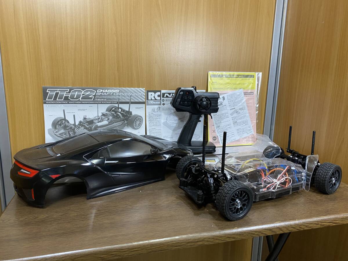 34)) □1円～ タミヤ 1/10 電動RC NSX(TT-02シャーシ)＋ ファインスペック2.4G 電動RC ドライブセット プロポ ジャンク_画像4