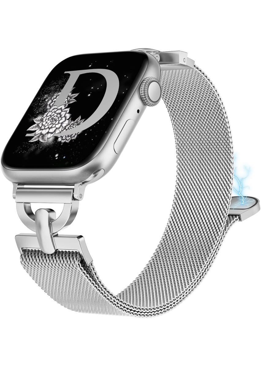 Apple Watch バンド/アップルウォッチバンドDバックル ステンレス磁石磁気マグネット42/44/45/49mm 男女兼用　新デザインシルバー_画像1