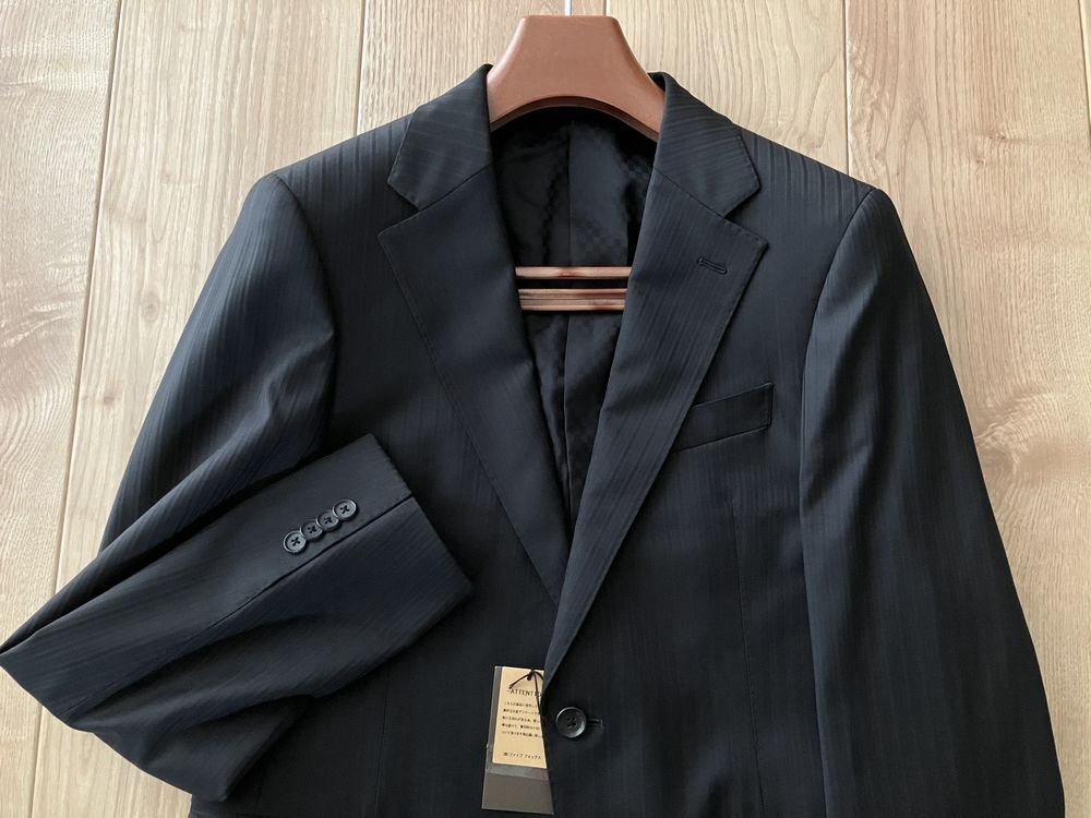 新品 COMME CA MEN コムサメン「REDA」シャドーストライプ ドレスジャケット 05ブラック Lサイズ 02GE02 定価75,900円の画像2