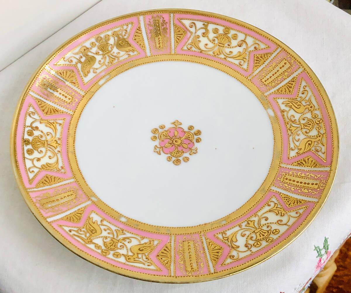 １９１０年    オールドノリタケマルキ印セーブルスタイル盛り上げ金彩ハンドペイントゴールドエキゾチックバードパターン飾り皿の画像6