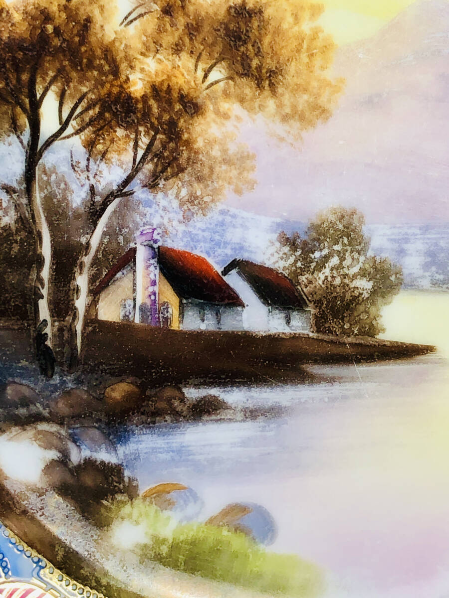 １９１０年 　　　オールドノリタケマルキ印盛り上げ金彩ハンドペイント夕暮れの湖水風景風景パターン飾り皿　　　B_画像4